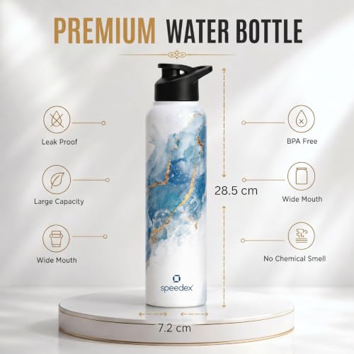 Image of Speedex Stainless Steel Water Bottle 1 Ltr (1000ml), BIS Approved, Leak-Proof Sipper Cap, Ice Marble Printed Design, Office, School, Travel, Daily Use, Men, Women, Boys, Girls, Kids, Set of 4