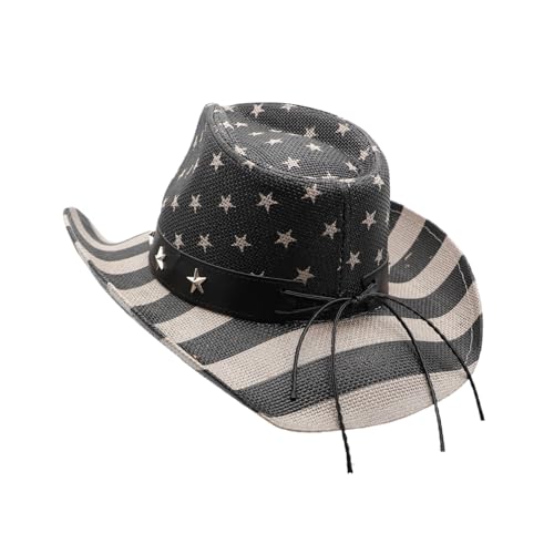 Image of Mens Straw Cowboy Hat Unisex Western Beach Sun Hat for Men Women Wide Brim Fedora Hat Cowgirl Hats Summer Panama Hat