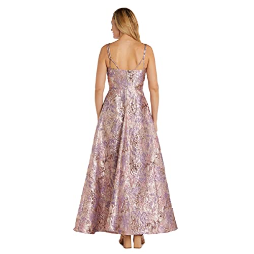 Image of NIGHTWAY Women's Long Metallic Brocade Evening Gown W /Double Straps & Pockets