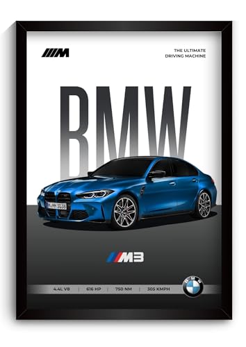 Image of Funk You Store BMW M3 Poster | Framed BMW A4 Sized (31 x 23 cm) | M3 Car Poster for Wall, Sportcar Frames | Car Posters for Wall, Bedroom, Hostel, Study Area, Hostel (F 052)