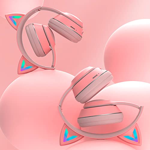 最新型ヘッドセットブルートゥースイヤホン猫の耳が光る可愛い女性用ワイヤレススポーツステレオヘッドセット 猫耳ヘッドホン 5.0 LED付き キラキラ マイク内蔵 インテリジェントノイズ低減 密閉型 柔らかい サイズ調節可能 子供用 大人用 密閉型 通話可 有線無線兼用 ピンク クリスマス 誕生日 (PDF版日本語説明書があります) (オレンジピンク)