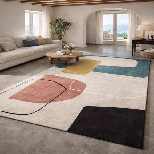 Tapis moderne abstrait 150x150 cm lavable pour salle à manger - 2