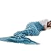 Handmade Scales Fringed Mermaid Blankets for Adults Kids in Living Room and Sofa (Light blue)