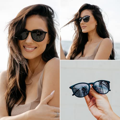 Wearme Pro Round Matte Black Sunglasses | Polarized Uv Protection | Pink Mirror Sunglasses For Women | Retro Designer Style #TOP2