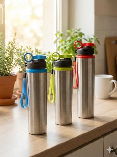 Image of Water Bottle 1 LTR Stainless Steel Sports /Fridge Bottle with Sipper Cap | Single Wall | for Home, Office, Gym, Travelling (neon)