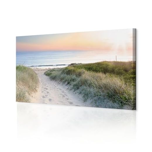 Bilder Strand Sonnenuntergang Wandbild 100 x 40 cm Vlies - Leinwand Bild XXL Format Wandbilder Wohnzimmer Wohnung Deko Kunstdrucke Rosa Grau 1 Teilig - MADE IN GERMANY - Fertig zum Aufhängen 018412b 6 decomonkey Bilder Strand Meer 120x40 cm XXL 1 Teilig Leinwandbilder Bild auf Leinwand Vlies Wandbild Kunstdruck Wanddeko Wand Wohnzimmer Wanddekoration Deko Natur Landschaft