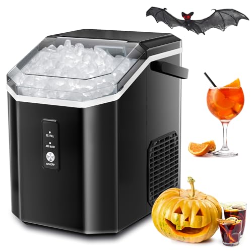 Nugget Ice Makers Countertop, Crushed Ice Maker with Handle 35Lbs/24H,Soft Chewable Ice, Pebble Ice Maker with Self-Cleaning, Ice Scoop& Basket,for Home,Office,Kitchen（Black）