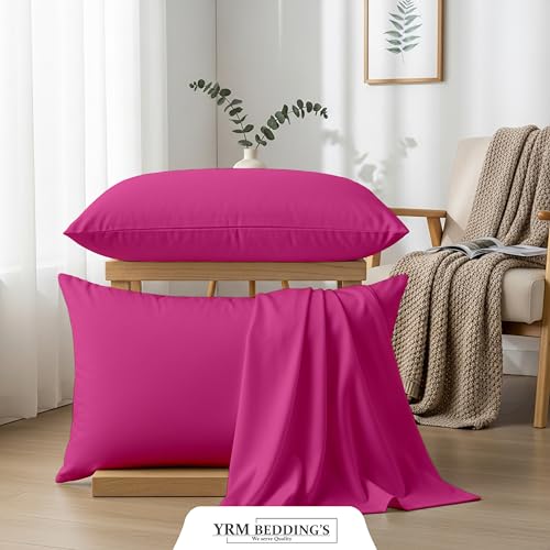 Image of YRM Bedding's - Egyptian Cotton 600TC Pillow Cover | Premium Pillowcases | Luxury Bedding-Export Collection | High Thread Count Durable & Breathable Covers - Hot Pink | [15''x25''] Inches
