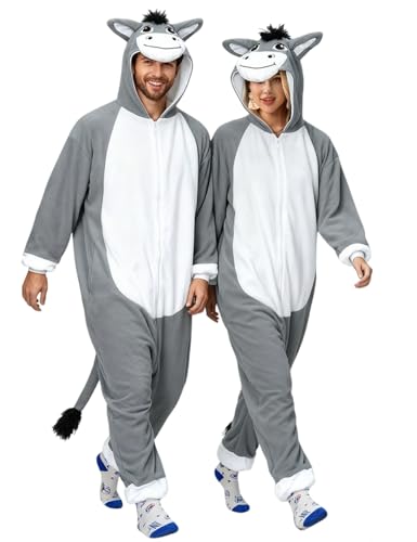 vavalad Loose - fitting Grey Donkey Costume Adult Womens Onesie Pajamas Halloween Costume