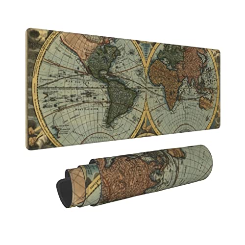 Grand tapis de souris, tapis de souris de bureau avec base en caoutchouc antidérapant pour clavier, ordinateur, collection carte du monde antique, pour le travail, les jeux, la maison, 30 x 80 cm (XL)