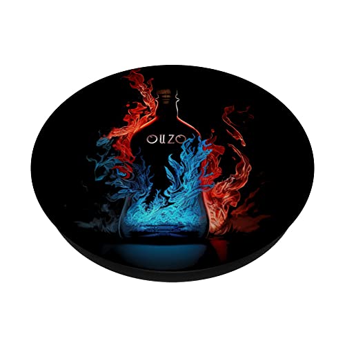 Ouzo Bottle Flames Blue Red Fire Greek Liquor PopSockets Swappable PopGrip, Black - Image 2