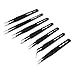 Price comparison product image PIXNOR Precision Tweezer Set - 7Pcs ESD Anti-static Tweezers Set Stainless Steel Long Tweezers with Curved, Pointed, Slanted Tips for Eyebrow, Eyelash Extension, Craft, Jewelry, Soldering & Laboratory