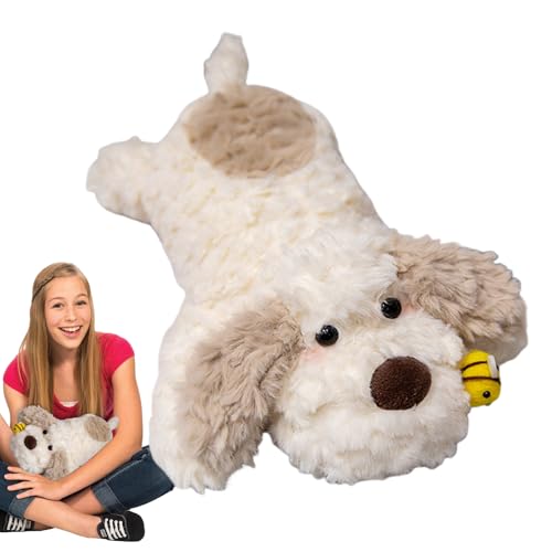 犬のぬいぐるみ - かわいいおもちゃ 蜂のデザイン付き - 寝そべる子犬のぬいぐるみ | 子供・大人・家庭・保育園・寝室・リビングルーム・ソファ・椅子・棚・机用