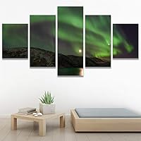 SIGNWIN 5 Panel Canvas Wall Art Astronomy & Space Contemporary Cosmic Dramatic Green Group Photography Realism Ultra for Home Decorations Ready to Hang - 60