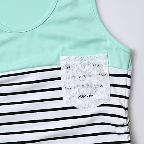 Ginkana Maternity Sleeveless Top Color Block Stripes With Crochet Pocket Maternity Sleeveless Tunic Shirts,Mint Green,Xl #TOP3