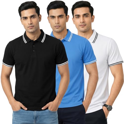 Image of Hangout Hub Hybrid Men's Polycotton Polo T-Shirt | Solid Finish | 260 GSM Premium Fabric | Half Sleeve Collared Neck | Regular Fit | Casual & Office Wear | Set of 1, 2 & 3