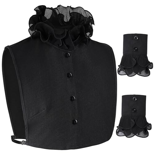 Haakong Fake Collar Detachable Dickey Collar Cuff Chiffon Half Shirts False Collar for Sweater Coat Grauation Christmas(Black, Medium)
