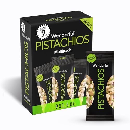 Wonderful Pistachios In Shell, Roasted & Salted Nuts, 1.5 Ounce Bag (Pack of 9), Protein Snacks, On-the-Go, Individually Wrapped Healthy Snacks for Adults