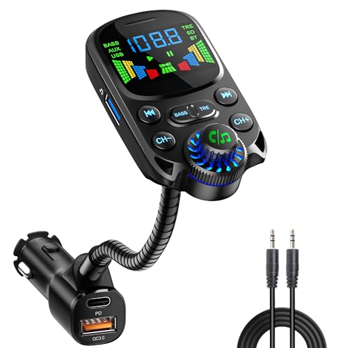 Bluetooth 5.3 FM Transmitter für Auto, SOARUN Bluetooth Adapter Auto QC3.0 & PD3.0 30W Dual USB...
