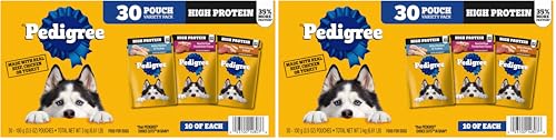 Image of Pedigree High Protein Dog Food,Adult Wet Dog Food Pouches,Variety Pack,3.5 oz. Pouches,30 Count (Pack of 2)