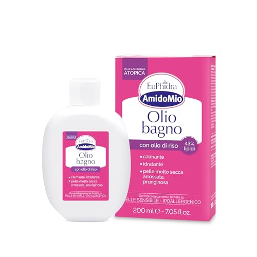Euphidra - AmidoMio Olio Bagno, Nutriente ed Emolliente, Detergente Fisiologico, Formula Delicata per Pelli Molto Secche e Sensibili, Senza SLES, 200 ml