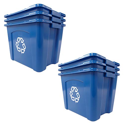 Rubbermaid Commercial Products Recycling Bin/Box, 14-Gallon, Blue Stackable Storage Container For Paper/Packaging In Garage/Home/Office/School, Pack Of 6 #TOP20