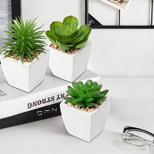 3 PCS Small Artificial Potted Succulent Plants, Artificial Plants Indoor in Pots Fake Plastic Plants Desk Accessories Aesthetic Room Decor, Bedroom, Bathroom, Table Decorations