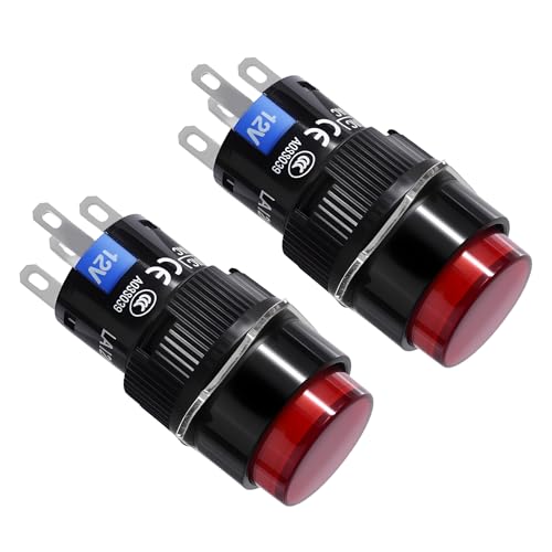 FOCMKEAS 16mm Latching Push Button Switch 12V DC ABS Plastic Momentary Push Button Switch Self-Locking On Off Switches for Household Appliance and DIY Electronic Projects(O Shape Red Light)