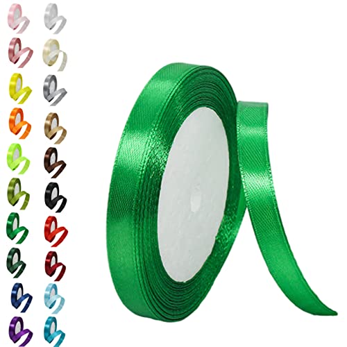 10mm Green Double-Sided Satin Ribbon - 22m Polyester for Gift Wrapping Balloons Bouquets Hair Bows Weddings Xmas and Valentines Decor