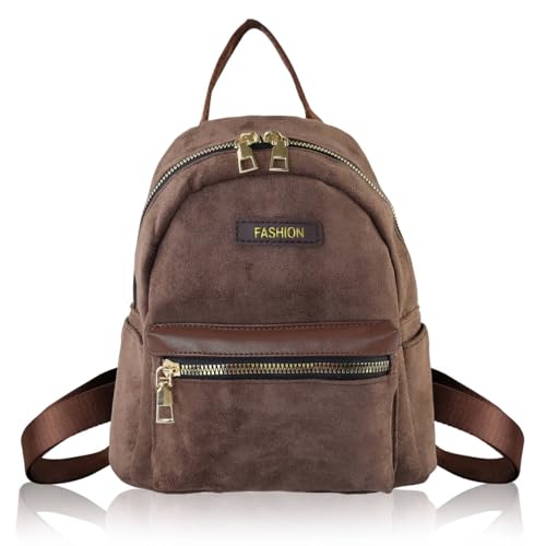 WisePoint Mochila feminina pequena de camurça, mochila pequena com alça, mochilas pequenas, Marrom, Small, Casual