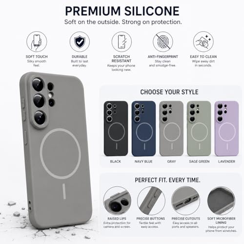 Image of DIZORO Microfiber Candy Case Compatible for Samsung S26 Ultra 5g Magnetic Silicone Case, Compatible with MagSafe Shockproof, Anti-Scratch Soft Non-Slip Full Body Protective Back Cover (New Titanium)