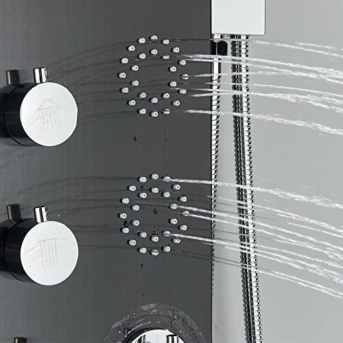 Panel de ducha de torre con sistema mezclador, chorro lluvia y masaje, fabricado en acero inoxidable y latón miniatura 6