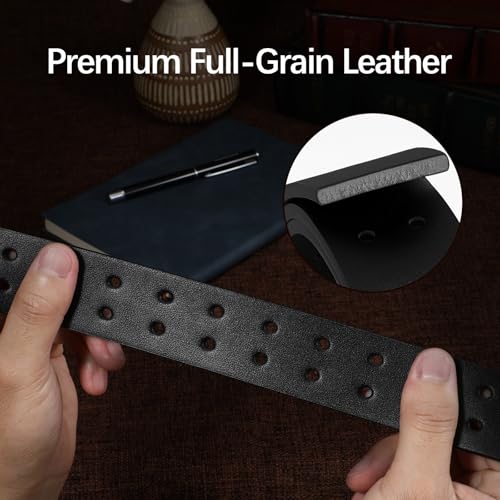 Image of XZQTIVE Men's Double Prong Leather Casual Jeans Belt, Heavy Duty Double Pin Buckle Belt for Work, Business and Daily Wear