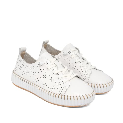 The Happy Monk Sneakers de Mujer de Piel Extra cómodas con Suela Antideslizante - Hechas en España - Mallorca Piel (Blanco - 40)