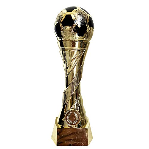 Larius Group Trofeo de fútbol con grabado personalizado extra grande (250 mm, 460 gr.) – Trofeo Premio Goldener Shoe Ball – Rey goleador (sin texto a elegir)