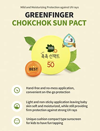 Green Finger Kids Sunscreen Facial Cushion Pact, Aloe,Baobao, Moringa, Children Sun Protection Spf50+(Product+Refill) 16G #TOP3