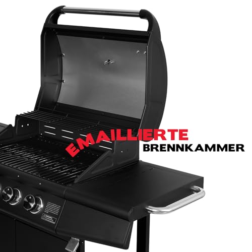 TAINO RED 4+1 Gasgrill Grillwagen BBQ Edelstahl-Brenner Gas-Grill 4 Brenner Seitenkocher Schwarz
