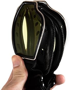 evomosa Retro motorfietsbrille motorcross leren bril voor dames en heren zonnebril - zwart frame, geel glas