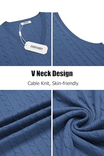 Image of COOFANDY Men's Sweater Vest Cable Knitted V Neck Slim Fit Sleeveless Pullover Sweater
