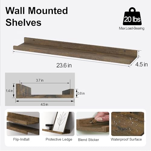 Image of Brown Floating Shelves for Wall Decor, 24 in Shelf with Lip Set of 2