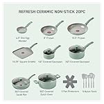 T-fal Refresh Ceramic, Ceramic Non Stick Cookware Set 20 Piece, Oven Broiler Safe 350F, Kitchen Set w/Egg Pan, Fry Pans, Saucepans, Griddle, Sautepan, Dutch Oven & Utensils, Pots, Pans, Mint Green - Image 2