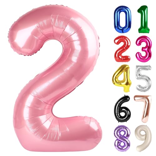 2 Balloon - Pearlescent Pink Birthday Number Balloons 40 Inch Large Foil Balloons Pearlescent Pink Themed Birthday Decorations