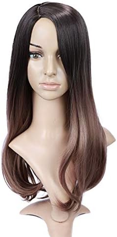 Lady Miranda Ombre Wig Black to Ash Purplr Side Part High Density Heat Resistant Synthetic Hair Weave Full Wigs For Women (Ombre Ash Purple)