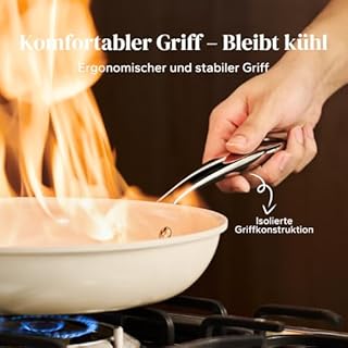 Redchef Set 3 Padelle Ceramica Antiaderente: 20/24/28 cm, Alluminio con Rivestimento Antiaderente, Adatta per Induzione e Tutti i Piani Cottura, Senza PTFE/PFAS/PFOA, Adatta al Forno, Beige