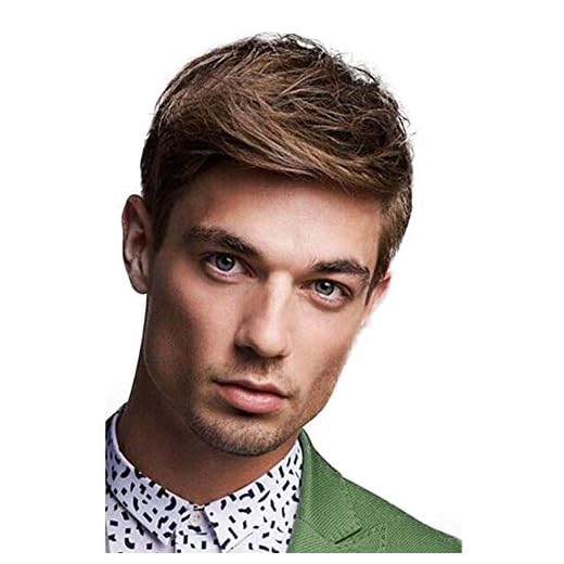 Kaneles Mens Short Brown Wig Synthetic Laeyered Natural Hair Costume Full Wig (Brown)