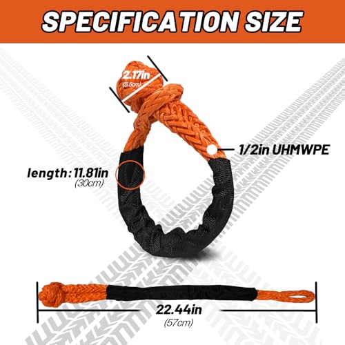 Soft Shackle 1/2,3/8" X 22 Inch (50000/47000LBS) Breaking Strength,Synthetic Soft Shackle Rope with Sleeves for SUV,ATV,Truck&More (1/2x22ft Orange) by Perantlb - Used condition - Image 2