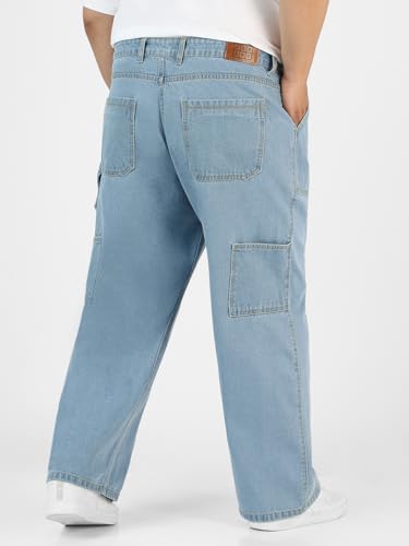 Image of Urbano Plus Men's Loose Mid Rise Baggy Fit Cargo Carpenter Jeans with 6 Pockets Non-Stretchable