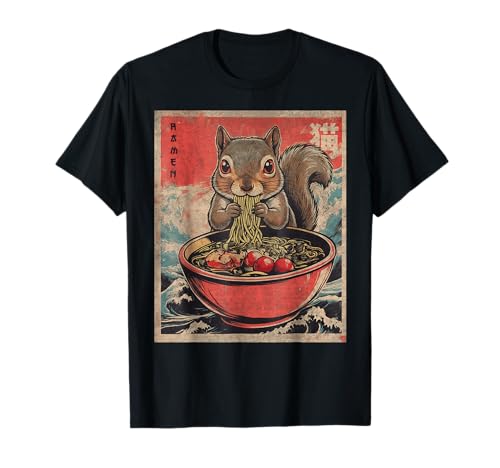 Japanese Kawaii Squirrel Eating Ramen Anime Gifts Funny Boys T-Shirt
