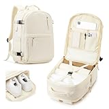 Cypak Lightweight Travel Backpack for Women Men Mochila de Viaje Luggage Backpack with USB Charging Port & Shoe Pouch Airline Approved Personal Item Travel Bag Waterproof Utility Backpack(Beige)