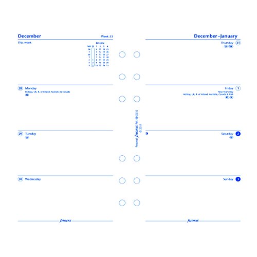 Filofax 2016 Week to View Refill, January 2016 to December 2016, Personal and Compact Size, English (C68421-2016)